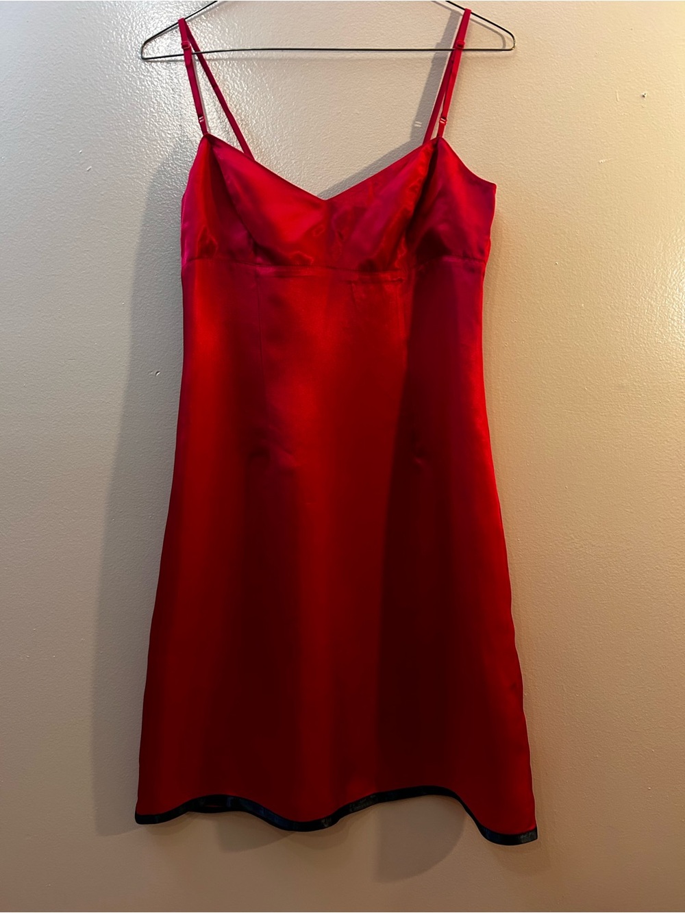 Esprit Red Satin Slip Dress with V-Neck Straps
